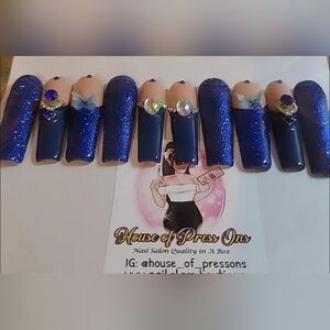 Blue Glitter Press-On Nails